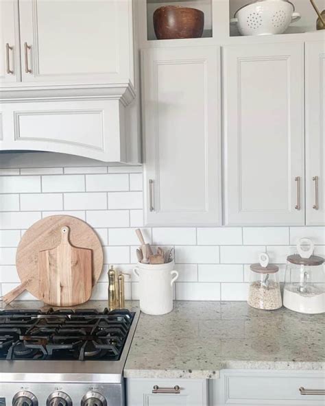 Light Grey Cabinets And A White Subway Tile Backsplash Soul Lane