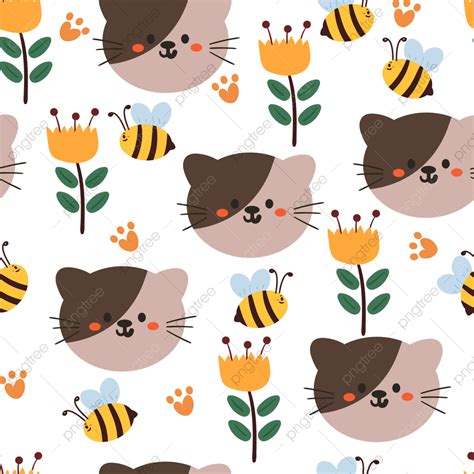 Cat Seamless Pattern Vector Png Images Seamless Pattern Hand Drawing