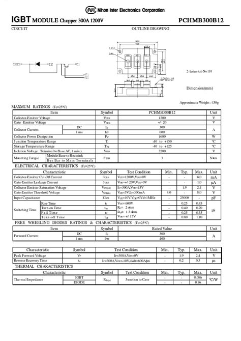 Pchmb300b12 Nihon Inter Electronics Module Hoja De Datos Ficha