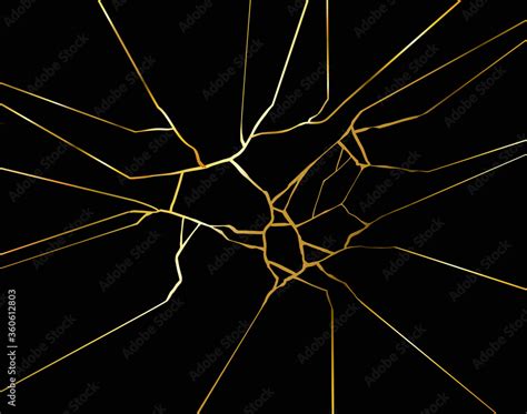 Vettoriale Stock Gold Kintsugi Crack Vector Golden Texture Broken