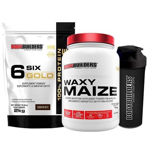 Kit Whey Protein Isolado Six Gold Kg Waxy Maize Kg Coqueteleira