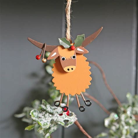 Christmas Highland Cow Coo With Bagpipes Hanging Decoration By Red