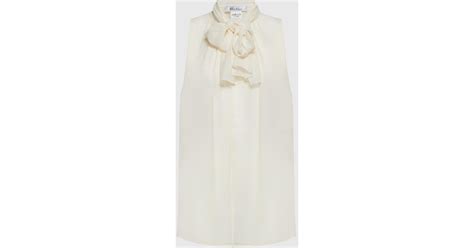 Max Mara Mela Pussy Bow Neck Silk Blouse In White Lyst