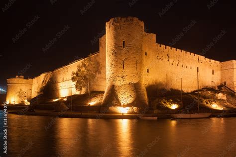 Night view of the Kyrenia Castle in Northern Cyprus. The 16th-century ...