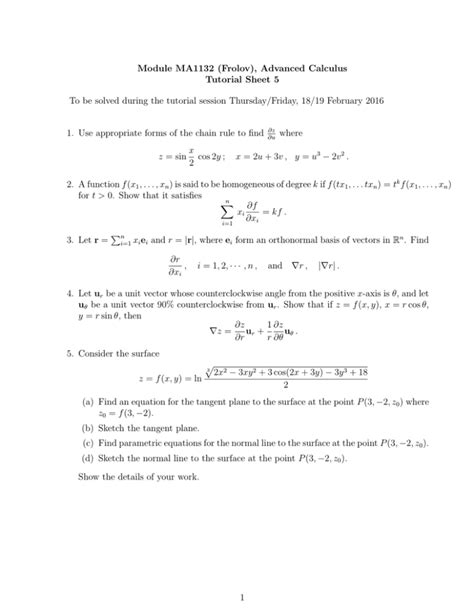 Module Ma Frolov Advanced Calculus Tutorial Sheet