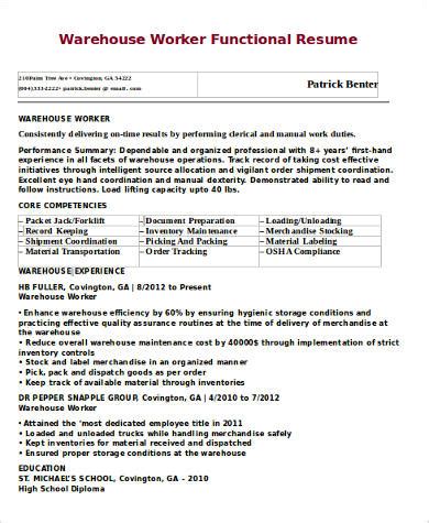 FREE 9+ Sample Warehouse Worker Resume Templates in Word, PDF