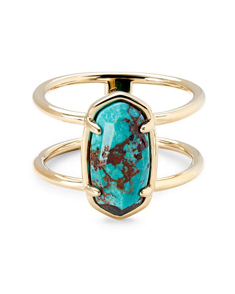 Elyse K Gold Vermeil Double Band Ring In Genuine Turquoise Kendra Scott