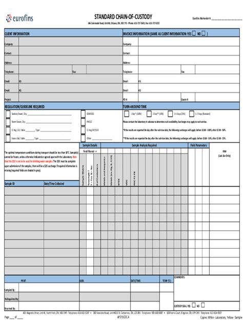 Fillable Online Sampling Guides COCs And Forms Eurofins USA Fax