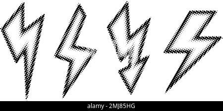 Halftone Lightning Bolt Set Black Grunge Thunderbolt Collection