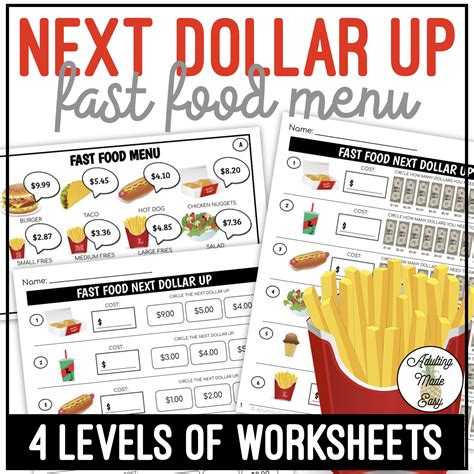 Fast Food Restaurant Menu Next Dollar Up Worksheets - Worksheets Library