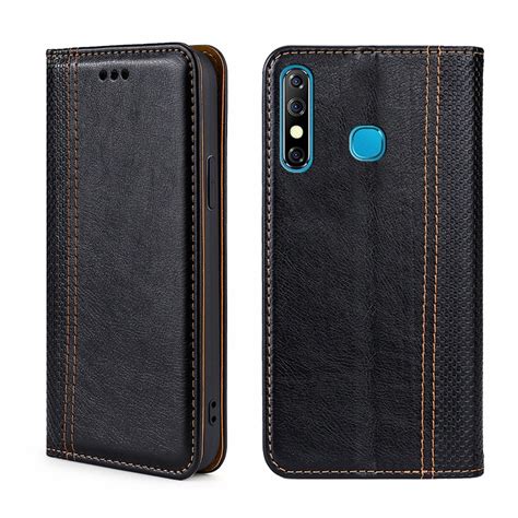For Infinix Hot Hot Lite Tecon Camon Grid Texture Magnetic Flip Leather Phone Case Black