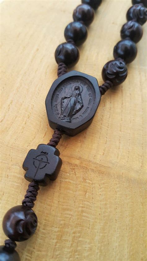 Wooden rosary beads carved with roses 5decade rosary exquisitely carved ...