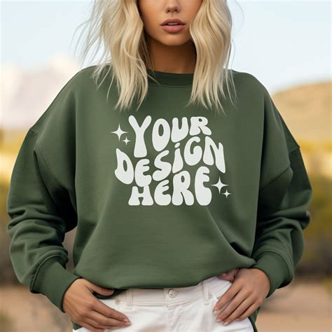 Gildan 18000 Military Green Mockup Gildan Sweatshirt Mockup Etsy