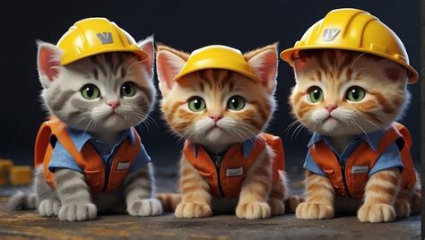 Premium Photo Four Kittens Wearing Hard Hats And Construction Vests