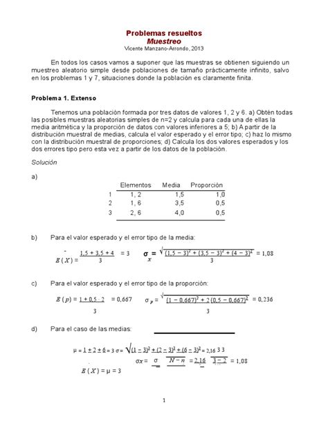 Ejercicios Resueltos Muestreo Valor Esperado Muestreo Estadísticas