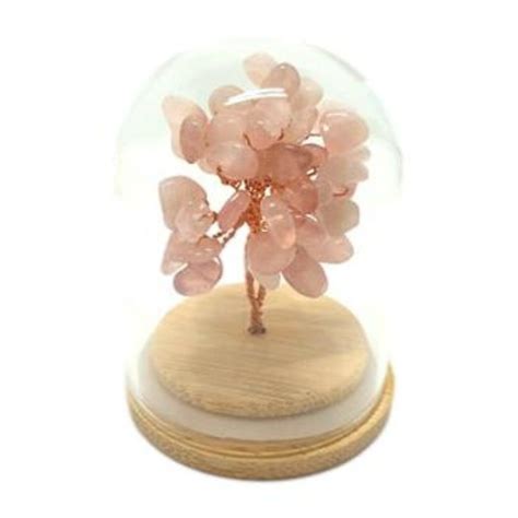 Mini Arbre Du Bonheur Sous Cloche En Pierre Naturelle Quartz Rose La