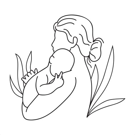 Continuous Line Drawing Of Mother Holding Her Newborn Baby Mothers