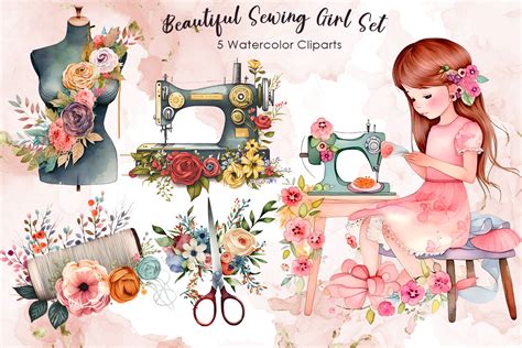 Beautiful Sewing Girl Set Graphic by Zemira · Creative Fabrica