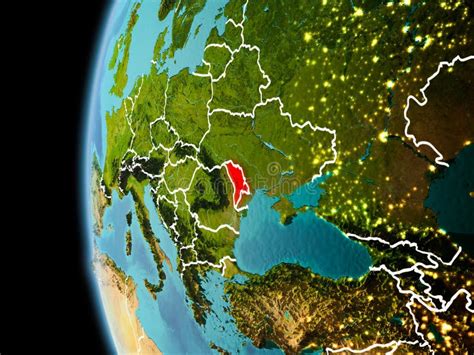 Moldova from Space in Evening Stock Photo - Image of highlighted, orbit ...