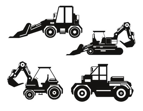 Premium Vector Truck Excavator Set Isolated Vector Silhouette