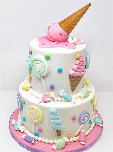 Adorable Ice Cream Themed Birthday Cake Made With Satin Ice Fondant Kr Bakes Cakes Candy