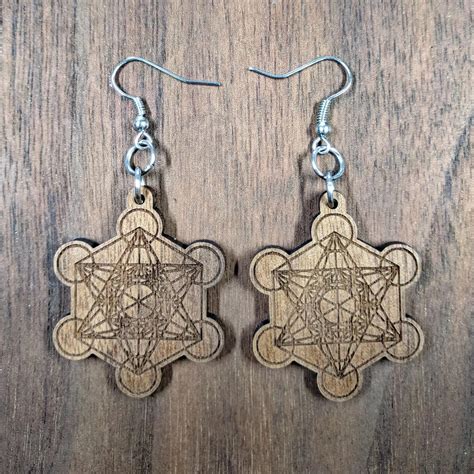 Metatrons Cube Hardwood Earrings Lasertrees