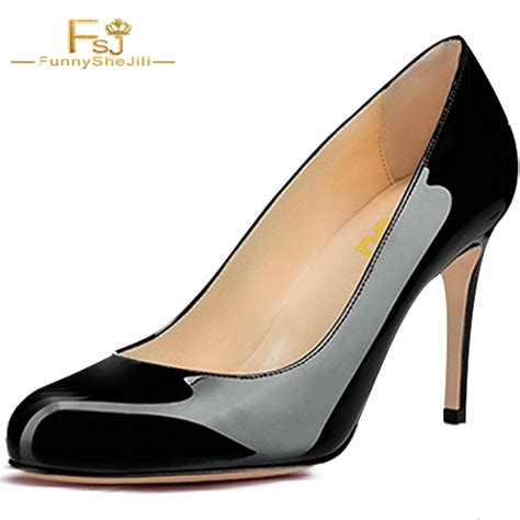 Classic Summer Black Nude Patent Leather Shoes High Heel Round Toe