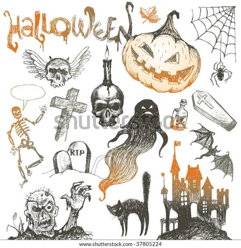 Halloween Horror Hand Drawn Set Stock Vector Royalty Free 37805224 Shutterstock