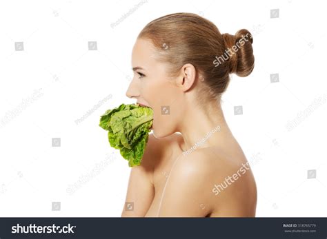 Side View Nude Woman Eating Lettuce Stock Photo 318765779 Shutterstock