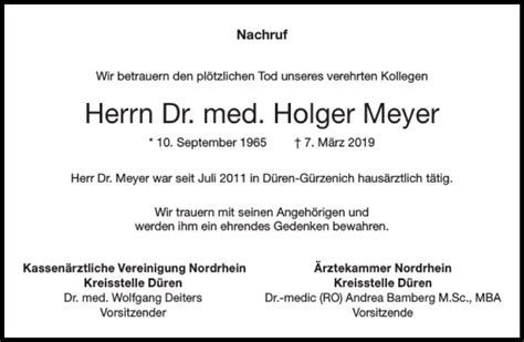 Traueranzeigen Von Dr Med Holger Meyer Aachen Gedenkt