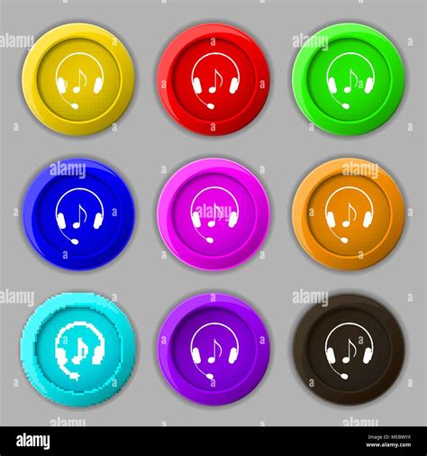 Headsets Icon Sign Symbol On Nine Round Colourful Buttons Vector