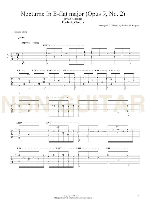 Nocturne in E-flat major - Free Classical Guitar Tabs — NBN Guitar