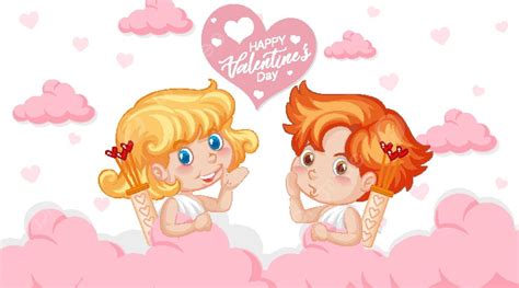 Cupid Duo In Pink Clouds A Valentines Day Theme Vector Eps Clip Art