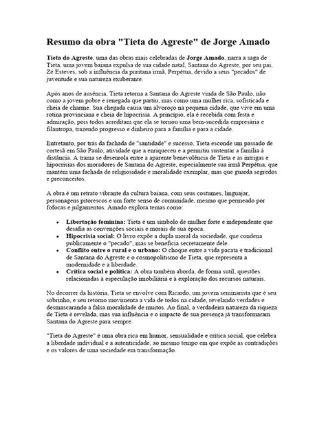 Resumo De Tieta - Resumo de Tieta do Agreste | PDF | Moralidade