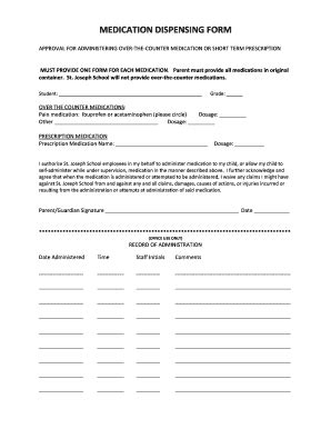 Medication Dispensing Form St Joseph School Stjoeelem Fill Out And