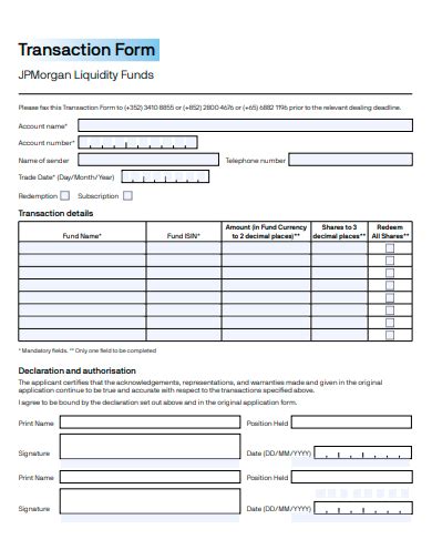 Free 45 Transaction Form Samples In Pdf Ms Word