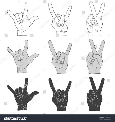 Three Hand Signs Gestures Outline Filled Vetor Stock Livre De