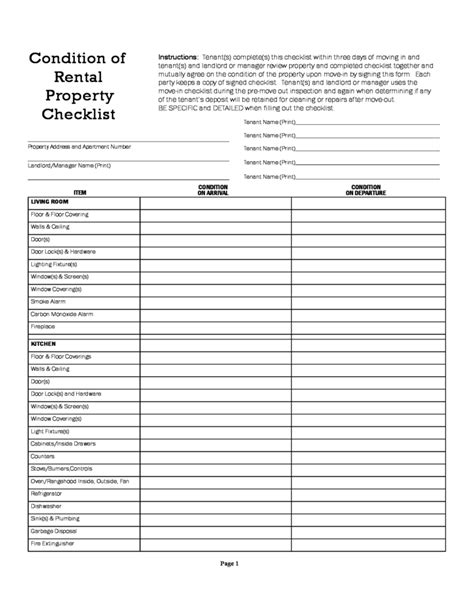 Condition Of Rental Property Checklist Free Download