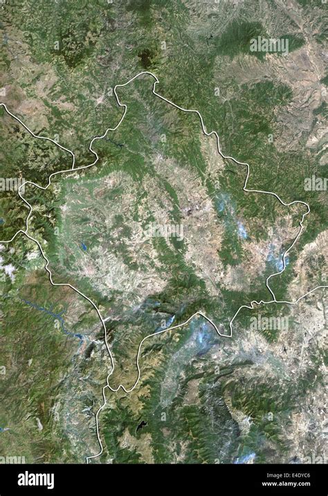 Kosovo True Colour Satellite Image With Border Stock Photo Alamy