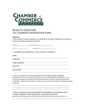 Fillable Online Board Of Directors Nominee Information Form High