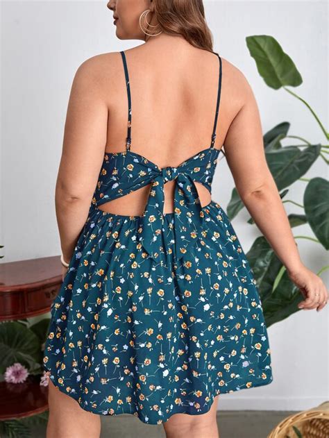 Shein Wywh Plus Ditsy Floral Tie Backless Cami Dress Shein Usa