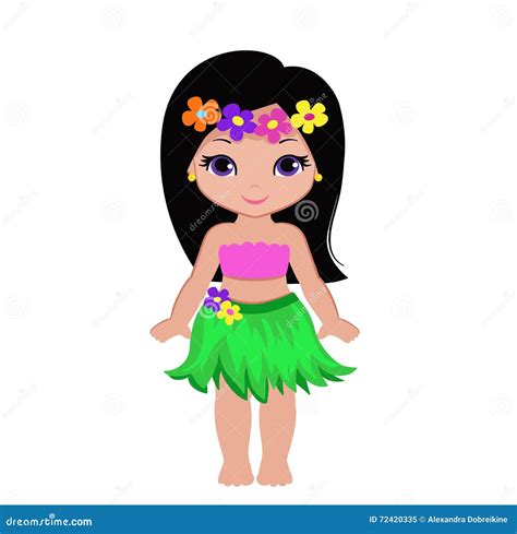 Lovely Cartoon Hawaii Hula Girl Cartoon Vector 49308031