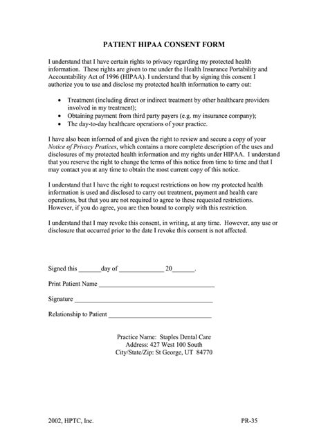 Printable Hipaa Forms For Patients