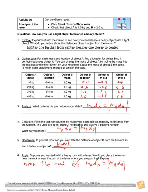 SOLUTION Torque Moment Of Inertia Gizmo Lab Pdf 1 Studypool