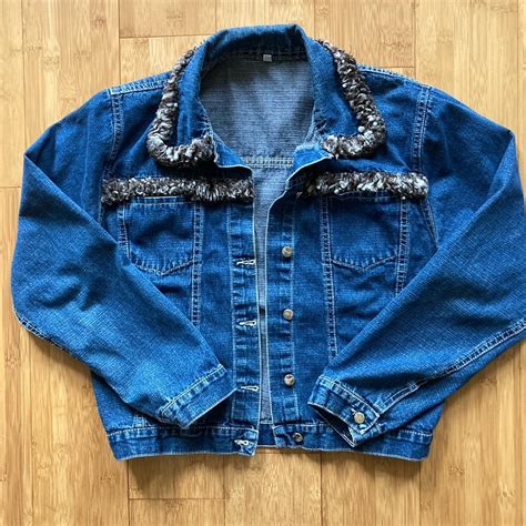 Medium Wash Lightweight Denim Jacket With Sherpa Depop