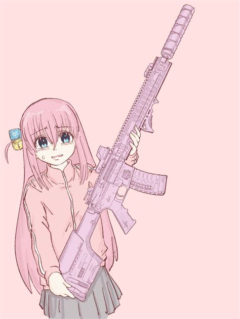 Safebooru 1girl Absurdres Assault Rifle Blue Eyes Bocchi The Rock