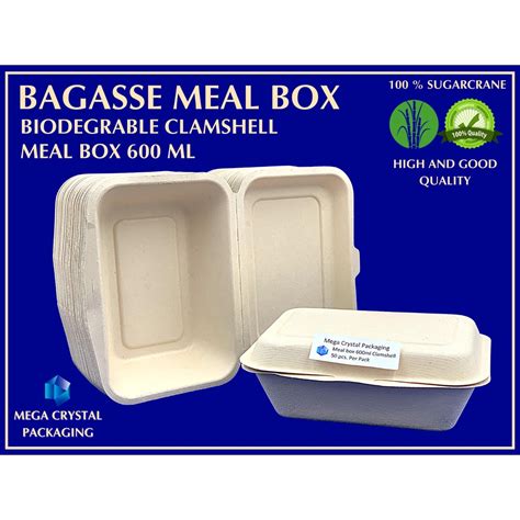 50 Pcs Bagasse Sugarcane Meal Box 600 Ml Biodegradable Clamshell