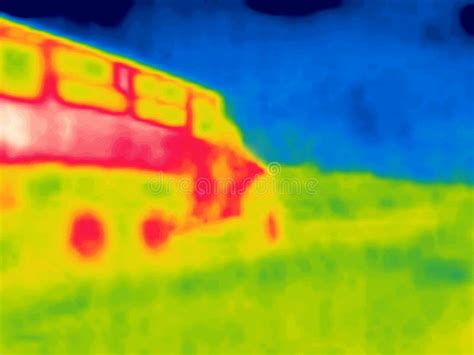 Red School Bus infrared stock image. Image of motorbus - 273698179