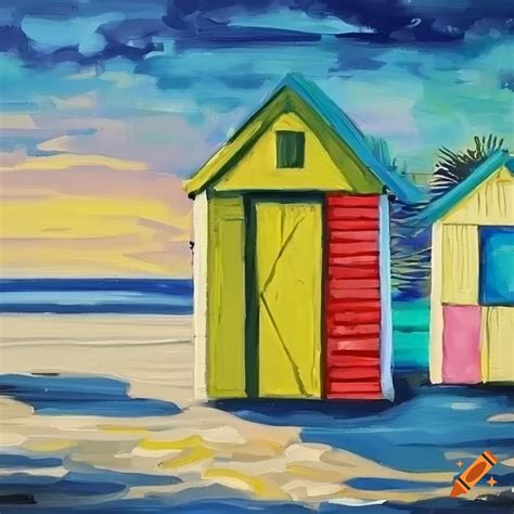 Colorful Beach Hut Painting On Craiyon