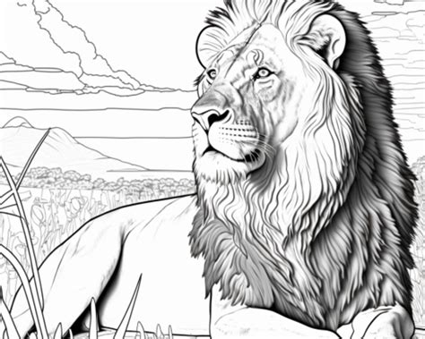 Lion Coloring Pages Majestic Black & White Outlined Printable PDF in US ...